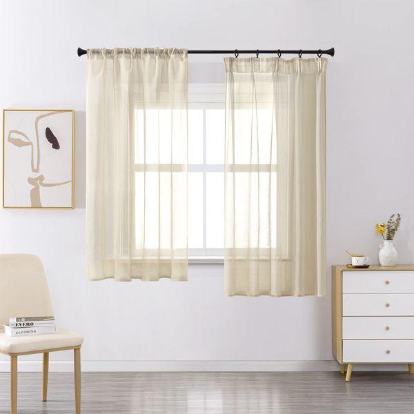 CUTEWIND Net Curtains Tab Top Grey Pencil Pleat Sheer Semi Gathering Tape Woven Volie Curtains Multifunctional Rod Pocket Grommet Hooks Invisible Natty Curtains for Livingroom Bedroom Balcony 1 Panel 2