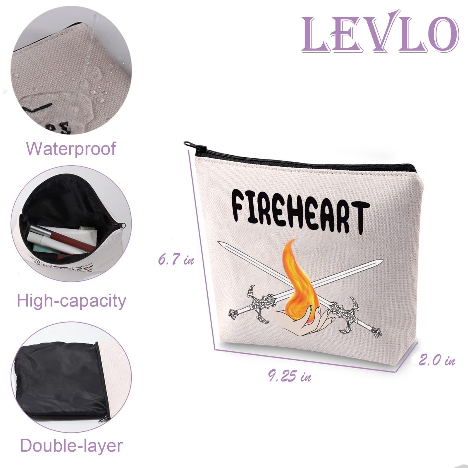 LEVLO Fantasy Novel Series Fans Gift FIREHEART Makeup Bag Bookish Travel Waterproof Bruches Zipper Pouch, FIREHEART 1