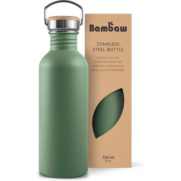 Bambaw Stainless Steel Water Bottle 750ml, Green Water Bottle, Non-Insulated Water Bottle, Metal Water Bottle, BPA Free Water Bottle, Leakproof Water Bottle, Reusable Water Bottle - Sage Green