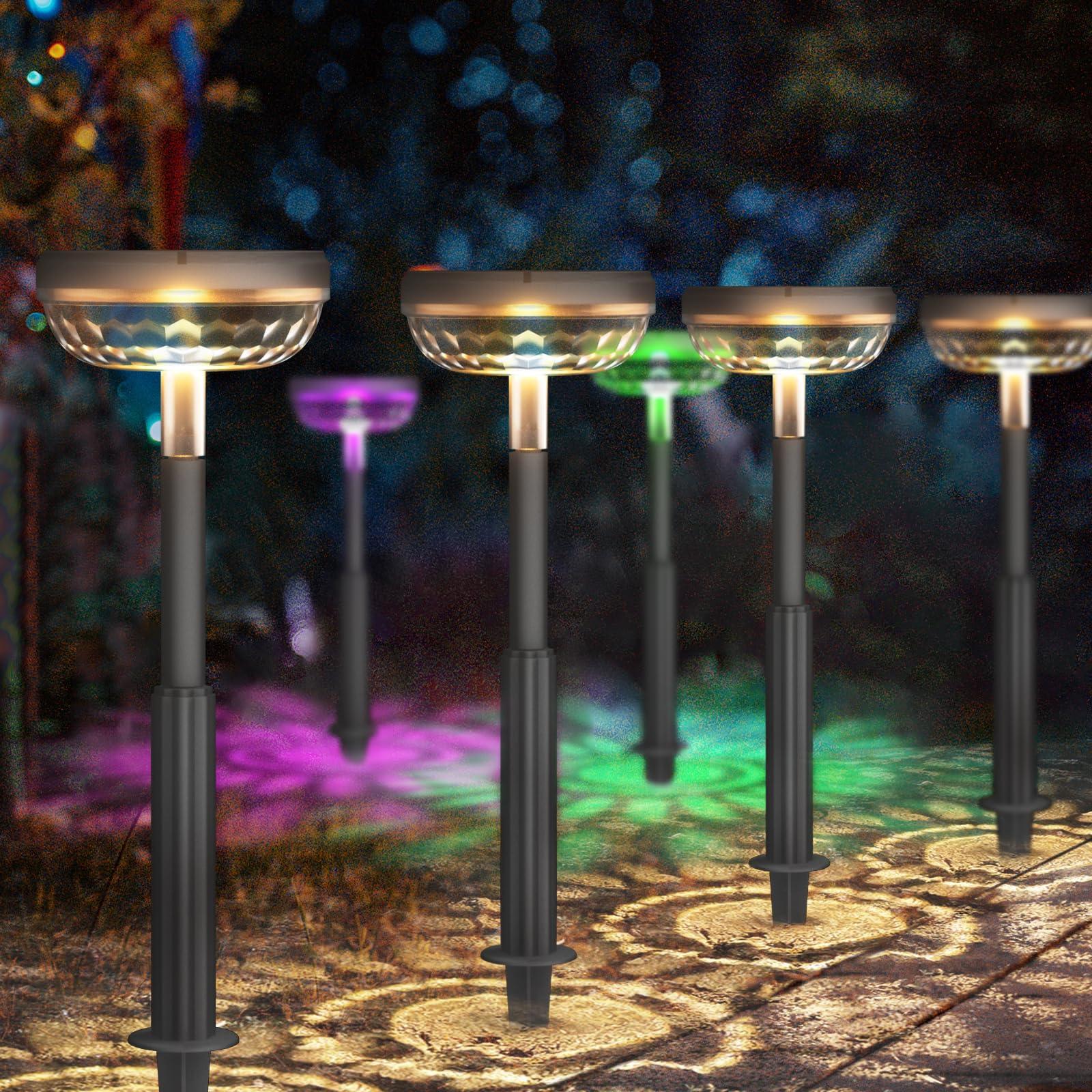 Becomlight Solar Lights Outdoor Garden: RGB Color Changing & Warm White Garden Lights 6 Pack, IP67 Waterproof LED Solar Pathway Light for Walkway Yard Lawn Landscape Path Lighting 4