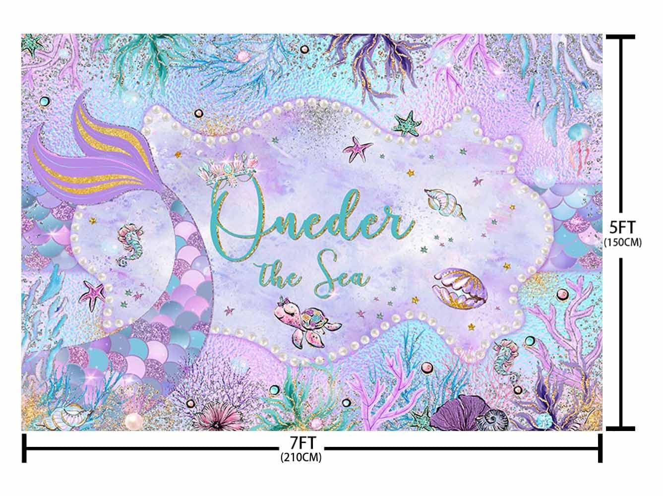 AIBIIN 7x5ft Mermaid Background Under The Sea Girl First Birthday Party Photography Backdrop Colorful Fish Scale Cake Smash Home Decoration Banner Photo Studio Props 2