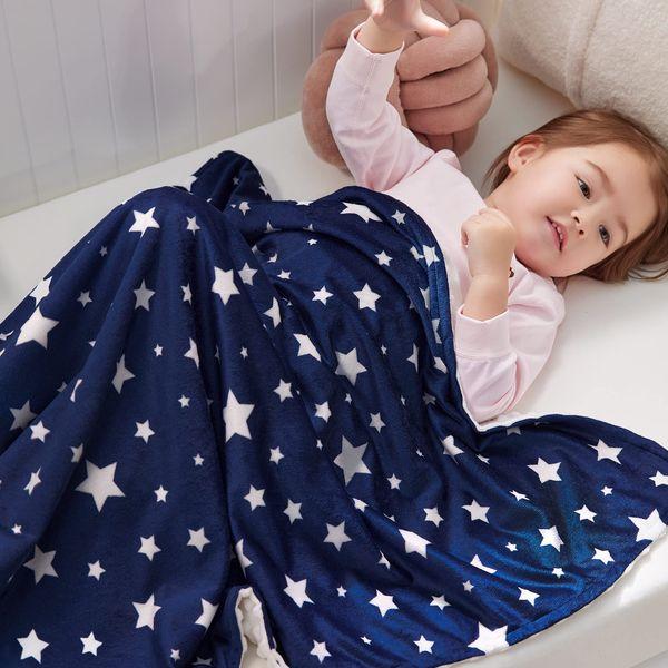 DAYSU Baby Blanket, Silky Soft Micro Fleece Baby Blanket with Dotted Backing, Printed Animal Throw Blanket for Boys and Girls, Star, Navy, 101x76cm 3