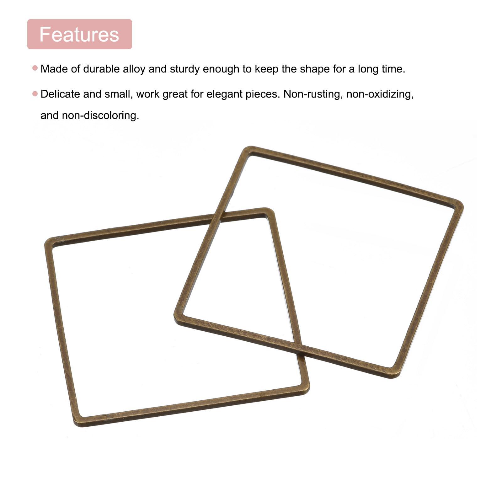 sourcing map Square Beading Hoop Link, Geometric Hollow Open Bezel Linking Ring 25x25mm Bronze for Jewelry Making, Pack of 100 3