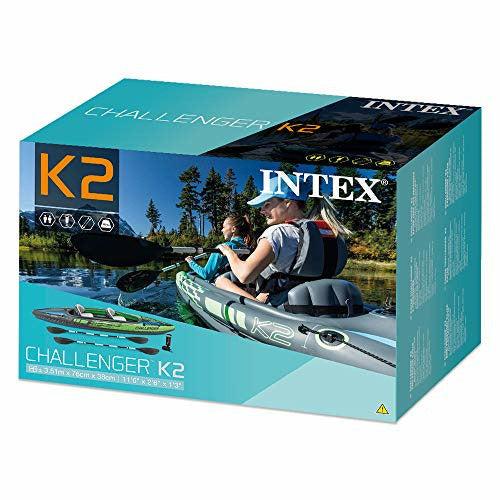 Intex K2 Challenger Kayak 2 Person Inflatable Canoe with Aluminum Oars and Hand Pump 3