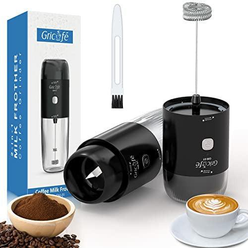 GRICAFE 2 in 1 Milk Frother Coffee Grinder, Electric Whisk Handheld Foam Maker Electric Coffee Bean Grinder for Coffee, Latte, Cappuccino, Hot Chocolate, Dried Spice, Pepper, Grain, Coffee Bean 0
