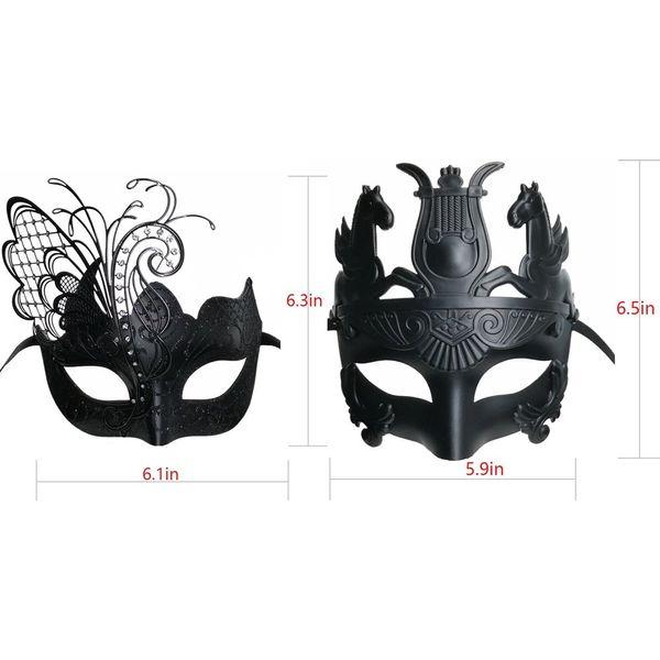 Black Butterfly Women Mask & Greek Warrior Men Mask Venetian Masquerade Couple Masks, For Mardi Gras/Party/Ball Prom 4