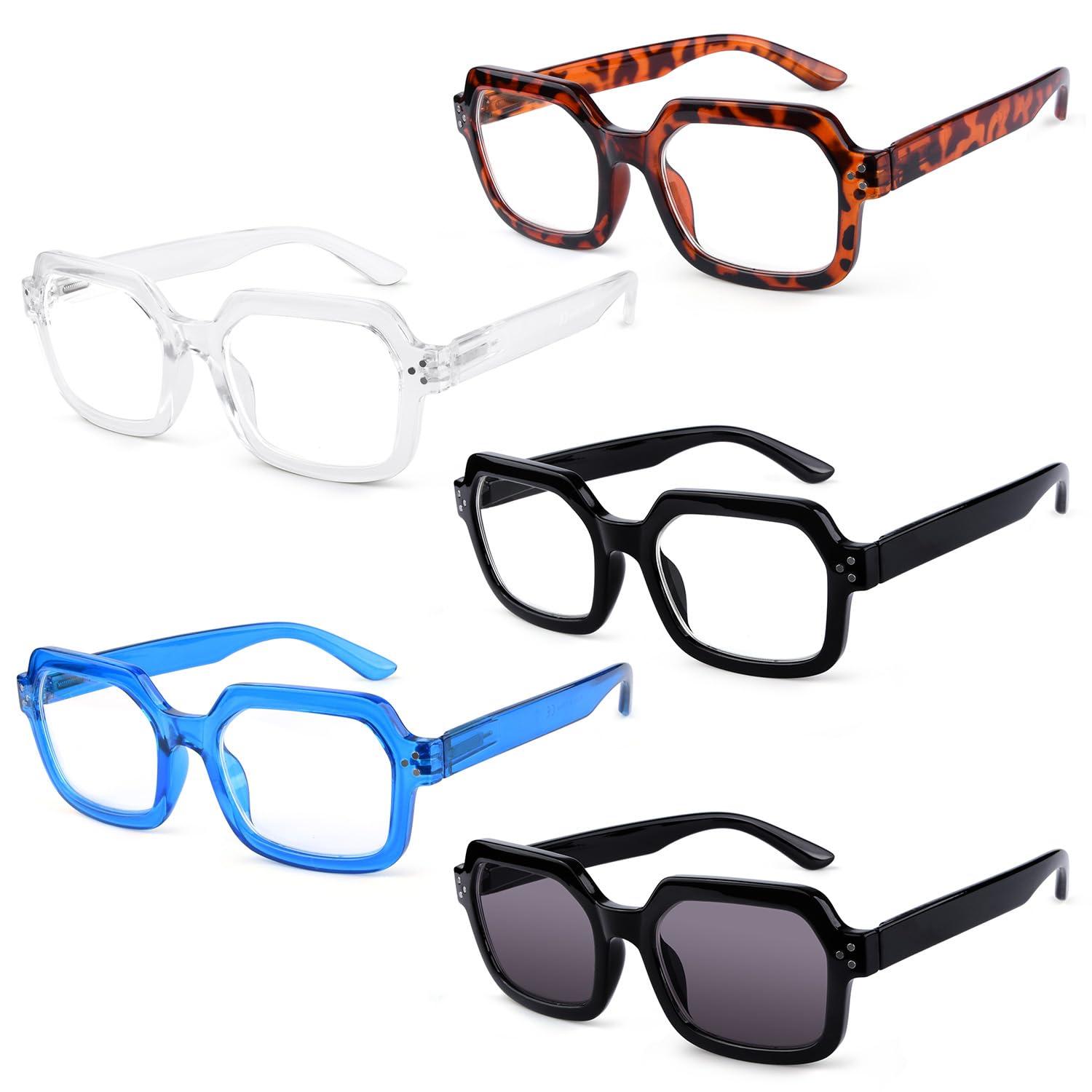 Eyekepper 5-pack Reading Glasses for Women Square Readers Large Frame +1.0