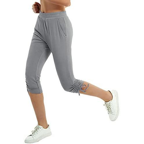 SPECIALMAGIC Women's Capri Running Trousers, Yoga Capri Pants, Slim-Fit Cropped Jogger Pants with Pockets (Dark Grey, S) 4