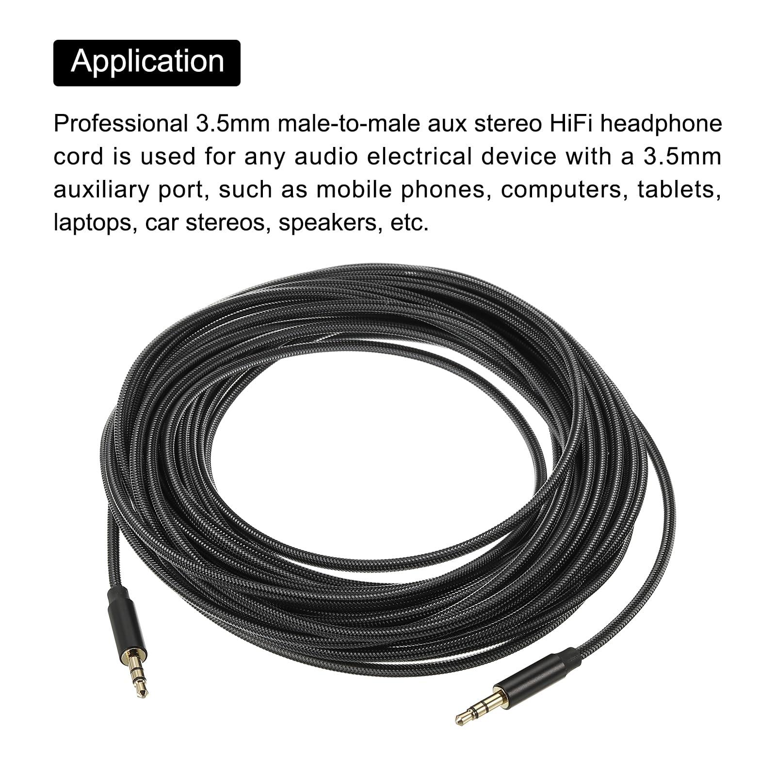 sourcing map 3.5mm Aux Cable Male to Male Auxiliary Audio Cable HiFi Headphone Cord 33ft Nylon Braided for Phone Headphone Speaker Stereo, Black 3