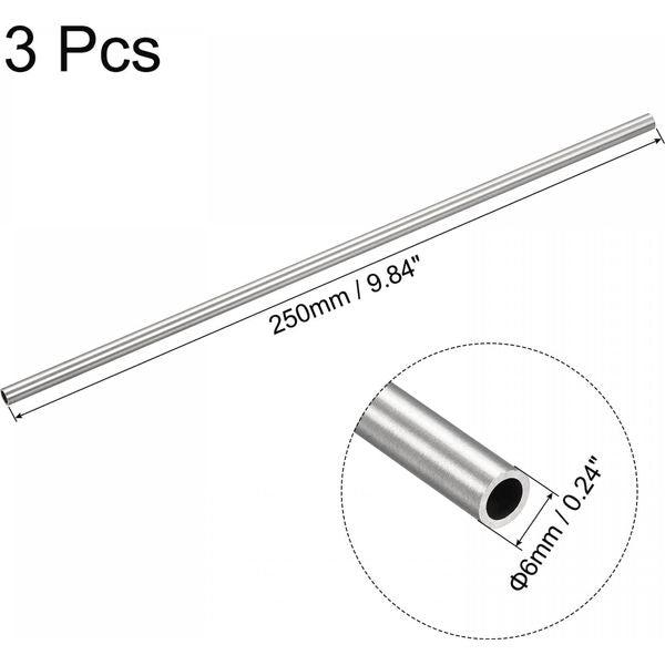 sourcing map 316 Stainless Steel Tube, 6mm OD 1mm Wall Thickness 250mm Length Pipe 3 Pcs 1