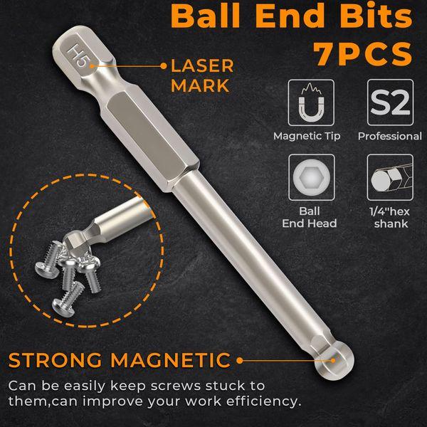 Hakkin 20PCS Ball End Allen Wrench Screwdriver Drill Bit Set 1/4'' Hex Shank S2 Steel Magnetic Metric & SAE S2 Steel Hex Bits Set L-Shape Right Angle Screwdriver Socket Hand Tool 1