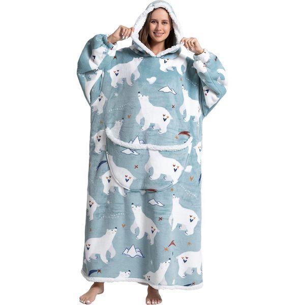 JULGIRL Lengthen Oversized Wearable Blanket Hoodie Sherpa Fleece Lining Warm Hoodie with Giant Pocket for Men Women Adults Teens 3