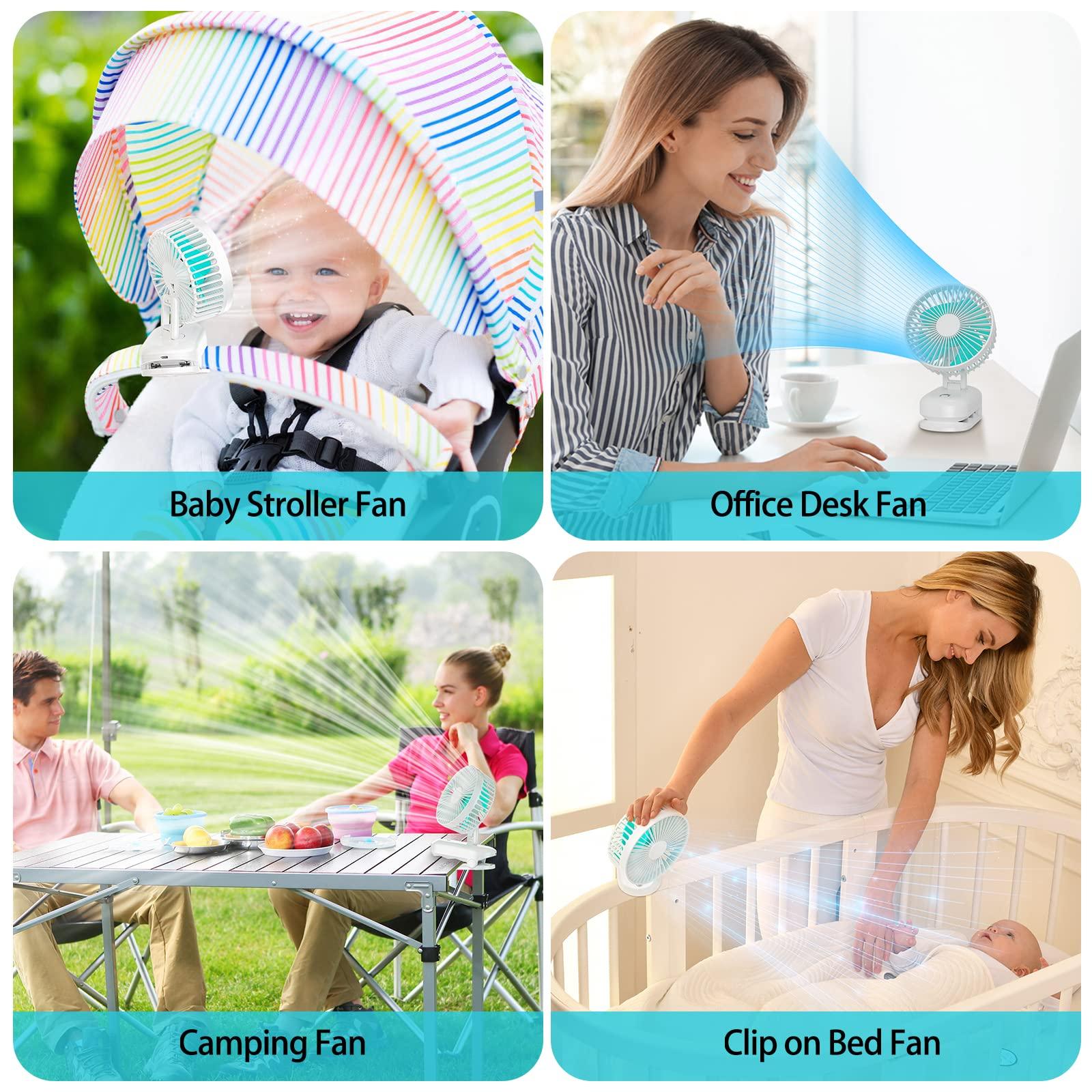 HandFun 5000mAh Desk Fan USB Rechargeable Clip on Fan, Portable Pram Fan 4 Speeds for Stroller/Pushchair/Home/Office/Camping/Treadmill 4