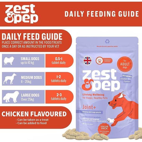 Zest & Pep Premium Hip & Joint Supplements for Dogs - Adult Care Dog Supplements - Glucosamine, Turmeric, Omega 3 Green Lipped Mussel for Dogs, Oral Dog Joint Supplements (120 Ct) 4