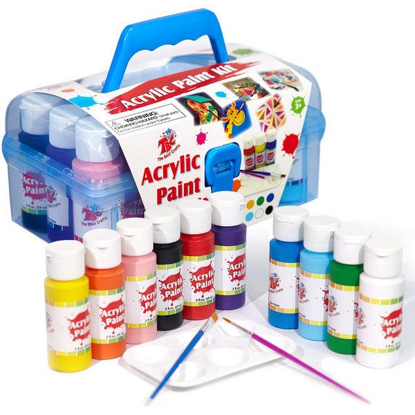 TBC The Best Crafts Acrylic Paints Set Including 10 Bottles Acrylic Paint 0.2 oz Each & 2 Painting Brushes Ideal for Kids & Artists
