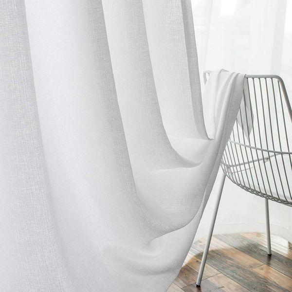 Melodieux 2 Panel Faux Linen Voile Net Curtains Semi Sheer Ring Top Drapes for Bedroom, Living Room, Window - White, 55 x 89 inch drop (140 x 225cm) 2