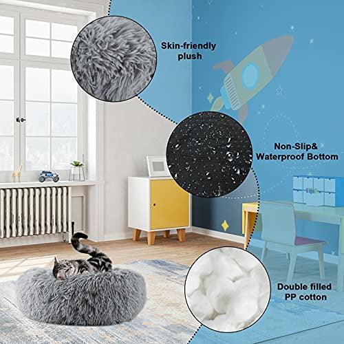 CMQC Donut Cuddler Cat Dog Bed, Comfortable Round Plush Cat Bed Washable Self-Warming Pet Bolster Bed, Luxury Cat Cushion Bed Calming Dog Beds for Kitten Cat Puppy Dog(70X70CM, Deep Grey) 2
