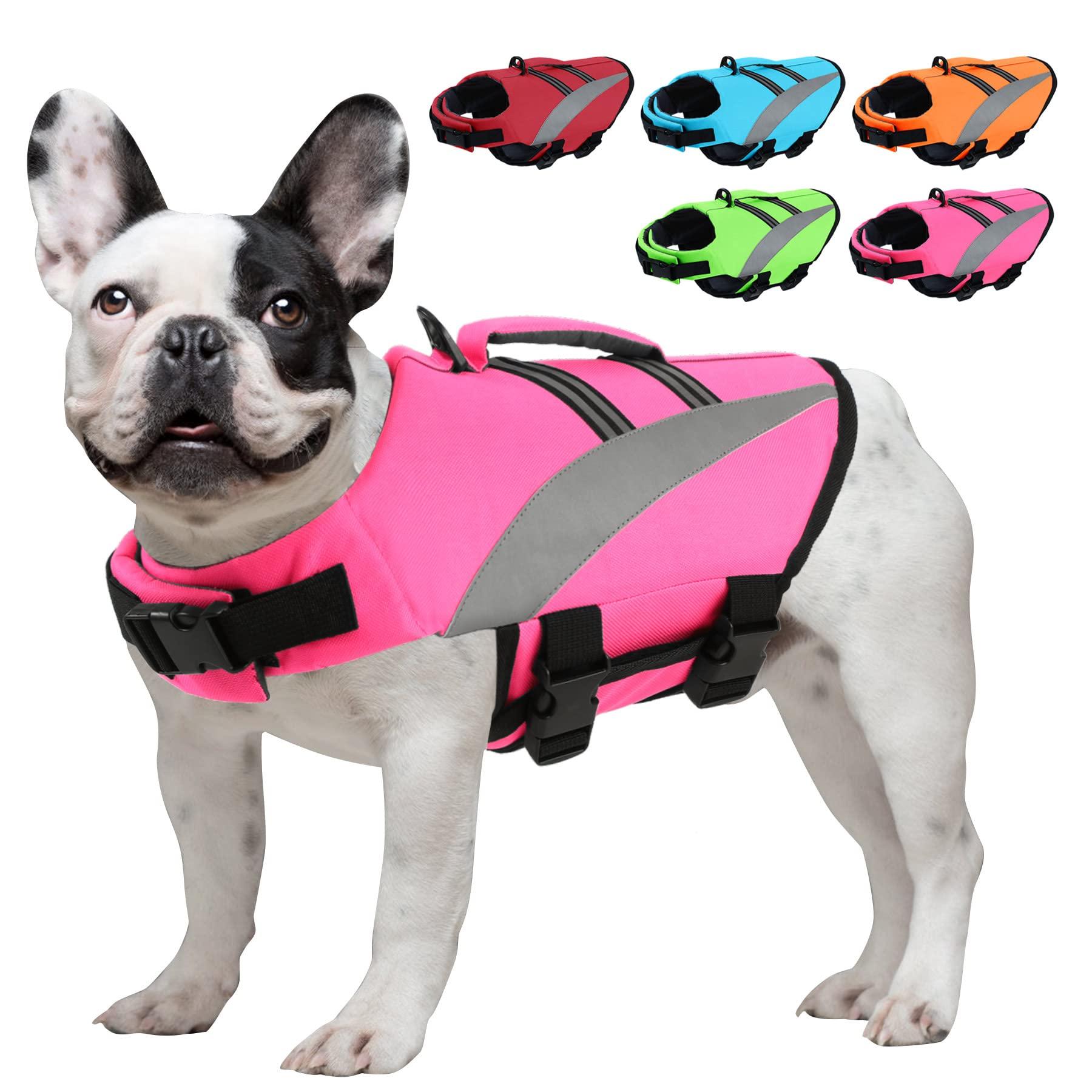 ALAGIRLS Dog Life Jacket Pet Safety Vest, Adjustable Dog Life Vest with Strong Buoyancy, Extra Padding Dogs Lifesaver Swimsuit with Reflective Stripes for Small Medium Large Dogs, Green M