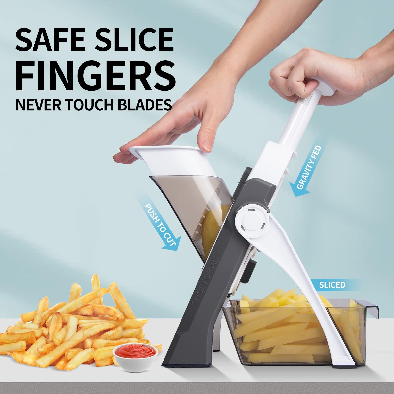 Once for ALL's Mandoline Vegetable Slicer, Veg Chopper with 4 Cutter Modes Adjustable Thicknesses, Slicer, Dicer, Chopper, Julienne, Chip Veggies for Potatoes Carrot Tomato Cucumber Grey 1