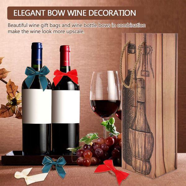 12PCS Bottle Gift Bag,Sturdy Vintage Wood Colour Gift Bag for Wine or Small Gifts,Comes with 6 Pieces of Bows in 3 Colours (11.5 * 9 * 35cm) 2
