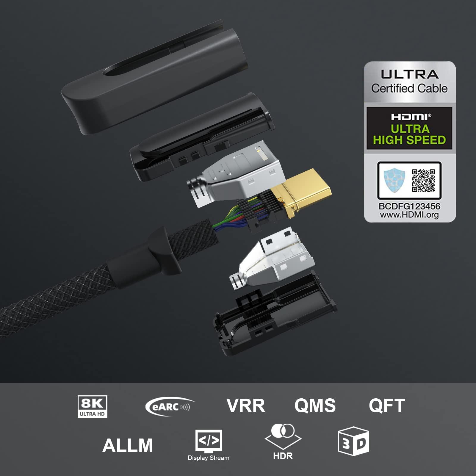 FIBBR 8K HDMI 2.1 Certified Cable, 8K@60Hz 4K@120Hz 48Gbps Ultra High-Speed HDMI Cable, UHD eARC Dolby Vision HDR10+ HDCP Compatible with HDTV Laptop Xbox PS Switch Monitor Blu-ray Soundbar DVD(2m) 2