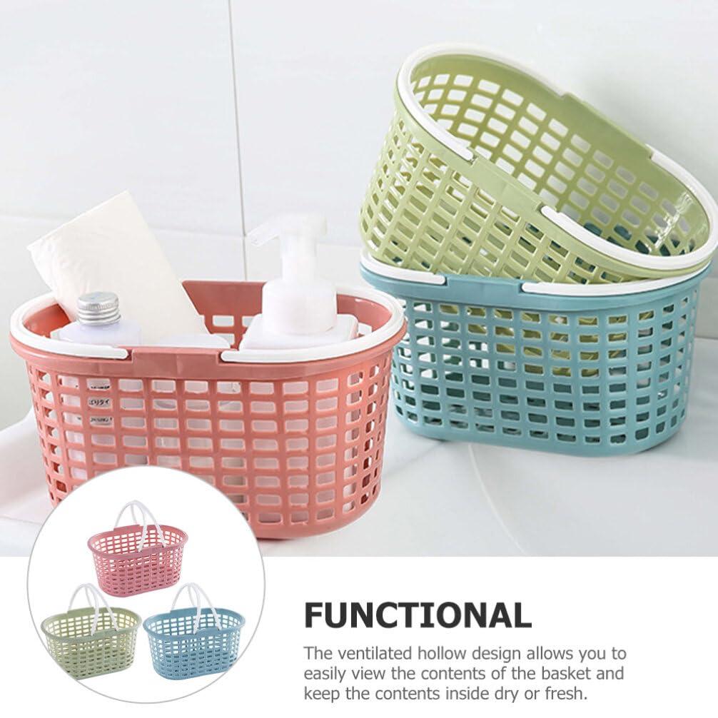 Cabilock 3Pcs Plastic Bathroom Storage Basket with Handle Portable Shower Tote Basket Fruits Picking Basket Picinic Basket for Home Kitchen Outdoor 3