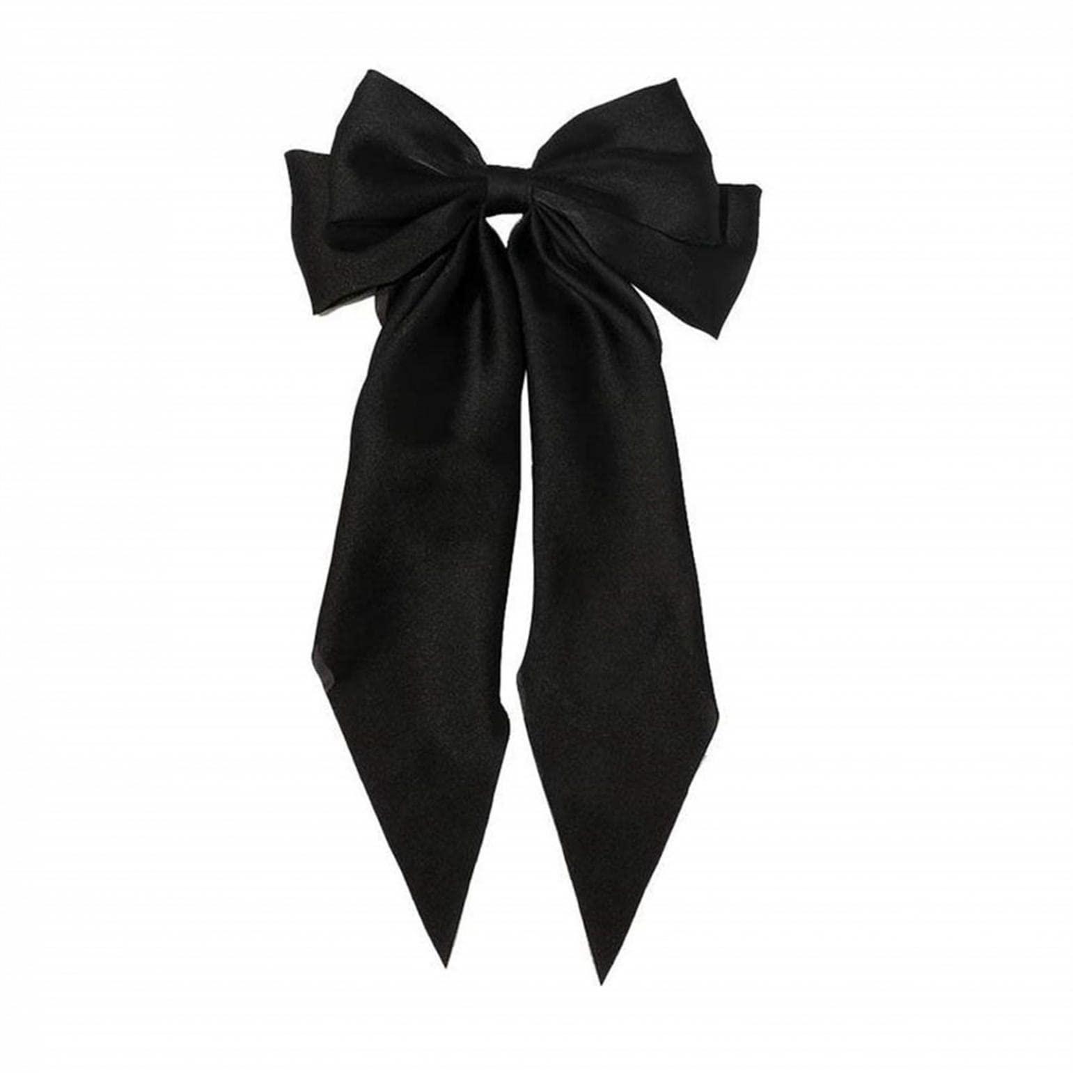 LULUZ Large Hair Bows for Women Big Bow Hair Clip Girl Elegant French Ribbon Barrette with Long Silky Tail Solid Color Bowknot Hairpin Black