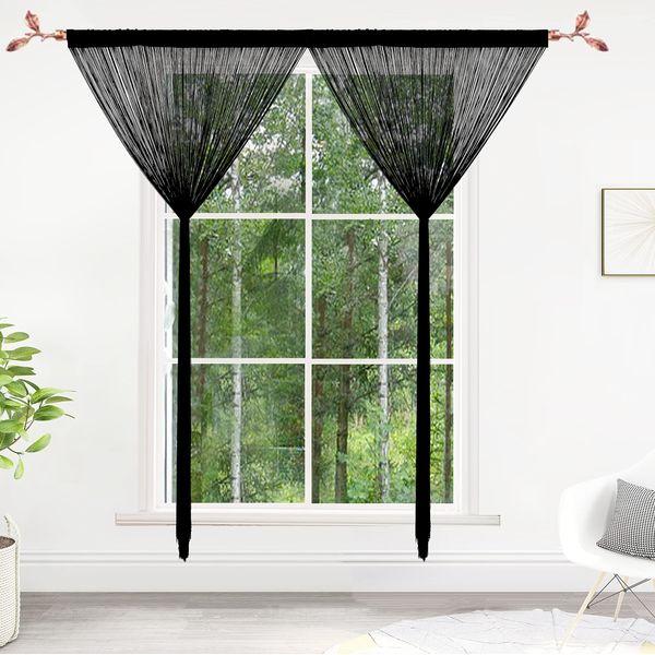 Taiyuhomes String Door Curtains Fly Screen Curtain For Window Decorations Living Room Doorways Crystal Plain Tassel(90x200cm 2PC Black) 1