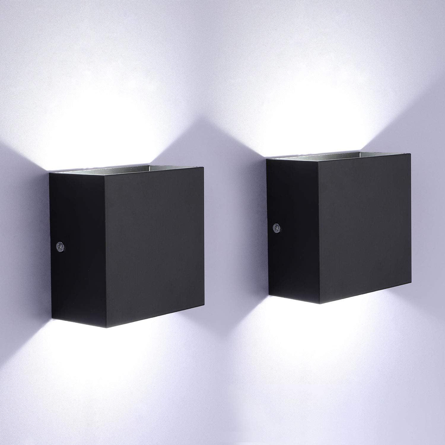 Glighone 2Pcs LED Wall Lights Indoor Up Down Wall Lamp Wall Wash Light Wall Sconce Black 6W Modern Aluminum Lighting for Living Room, Bedroom, Hallway, Corridor, Stairs, Cool White 4