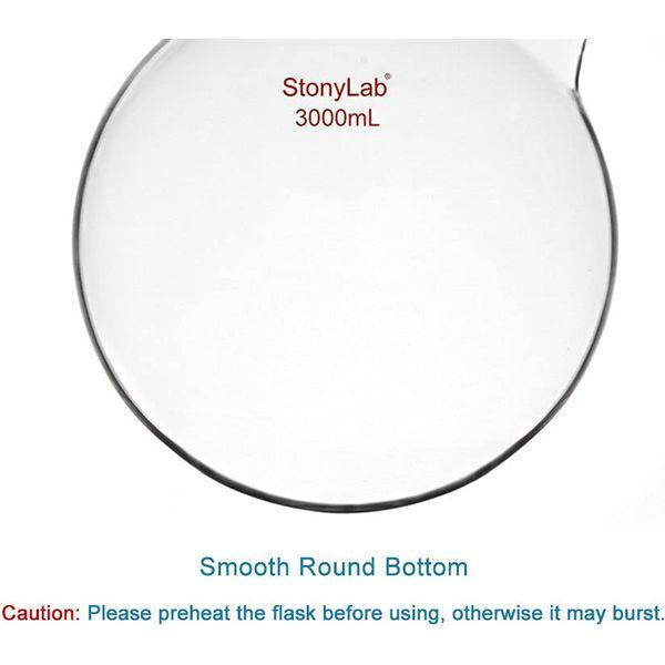StonyLab Glass 3000ml Heavy Wall 2 Neck Round Bottom Flask RBF, with 24/40 Center and Side Standard Taper Outer Joint (3000ml) 4