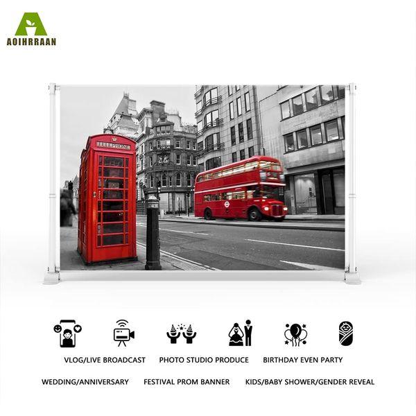 Aoihrraan 10x8ft London Red Telephone Booth Backdrop European Vintage Building Bus Street View Photography Background Outdoor Wedding Travel Shoots Children Adults Lover Portrait Photo Studio Props 1