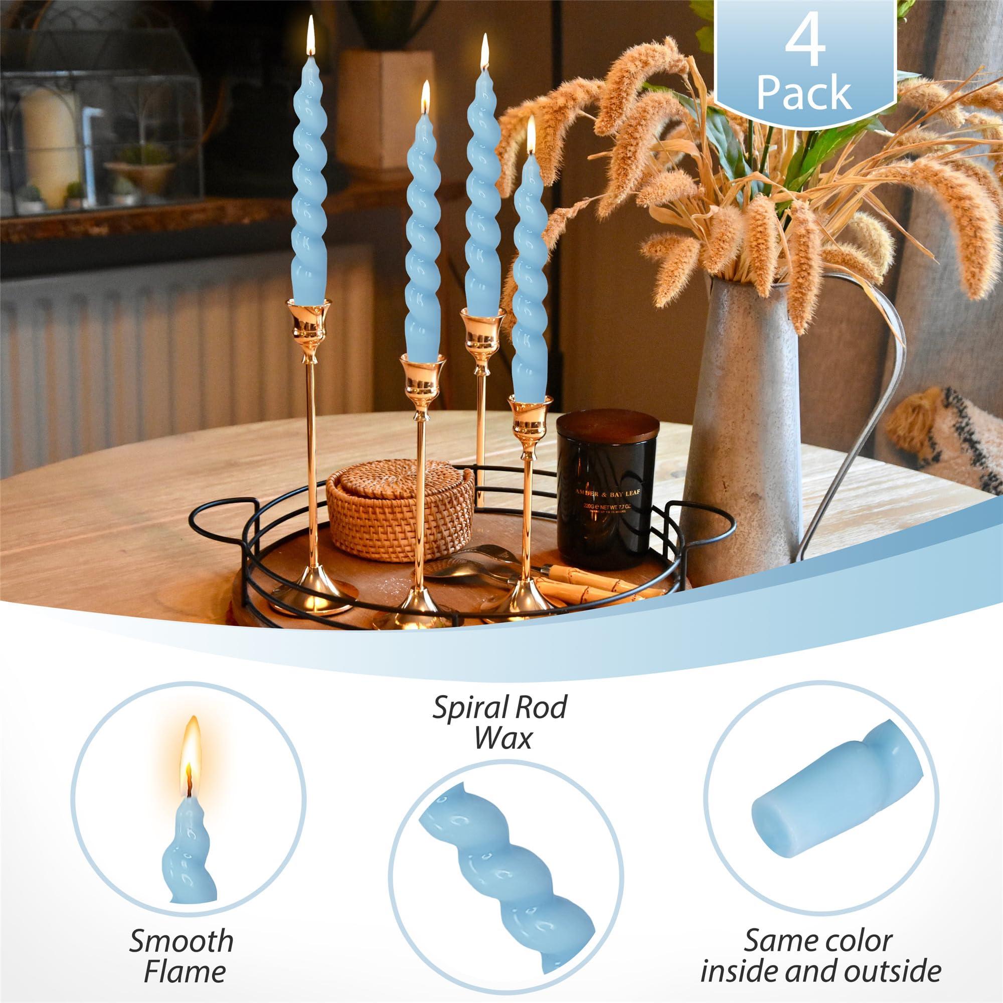 Gedengni Short Taper Candle Blue Candlesticks - 7.5inches Spiral Tapered Candles Twist Candle Sticks for Wedding Home Table Decoration 4