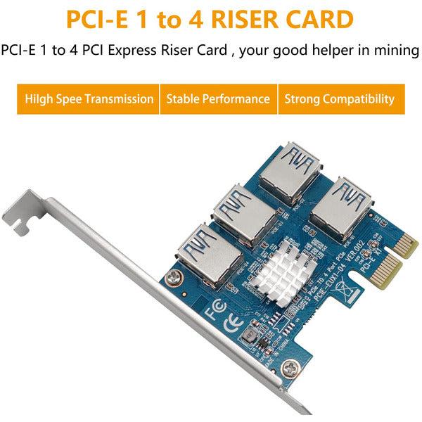 ZHITING PCIe 1 to 4 PCI Express Riser Card, PCI-E 1X to External 4 USB 3.0 Adapter Card, for Bitcoin Mining Devices with Higher Stability for Bitcoin Mining 1