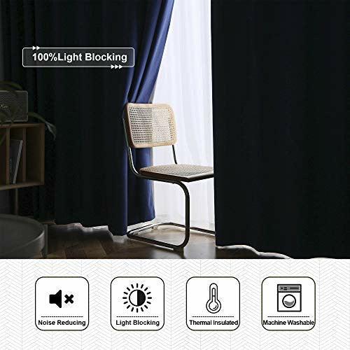 CUCRAF Full Blackout Curtain 2 Panels Eyelet Thermal Insulated Linen Look Blackout Curtains Sun Blocking/Noise Reducing Window for bedroom Curtain 46" x 90", Blue 4