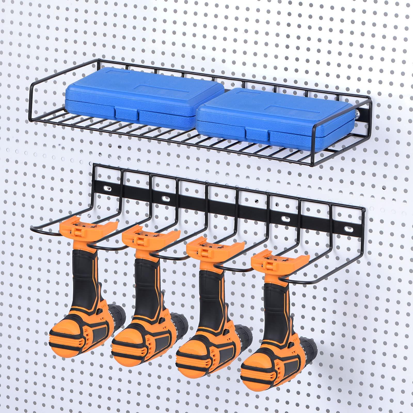 sourcing map Power Tool Organizer 2 Layers 4 Drill Storage Racks Wall Mount Style Garage Tool Shelf for Power Tools and Hand tools 0