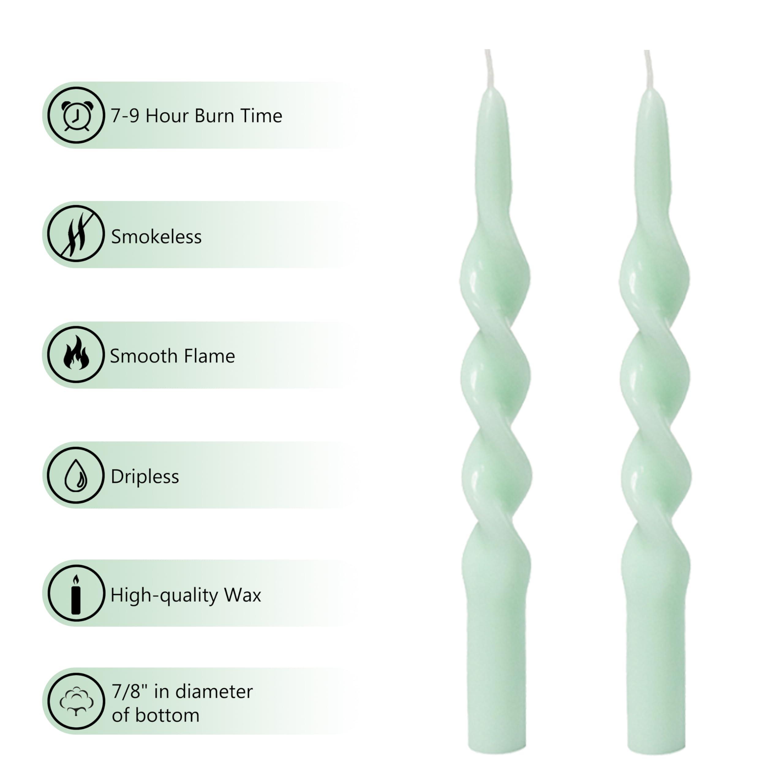 10inches Spiral Taper Candles Unscented Candles Green Candlesticks for Home Decoration Twisted Tapered Candle Set of 2 4