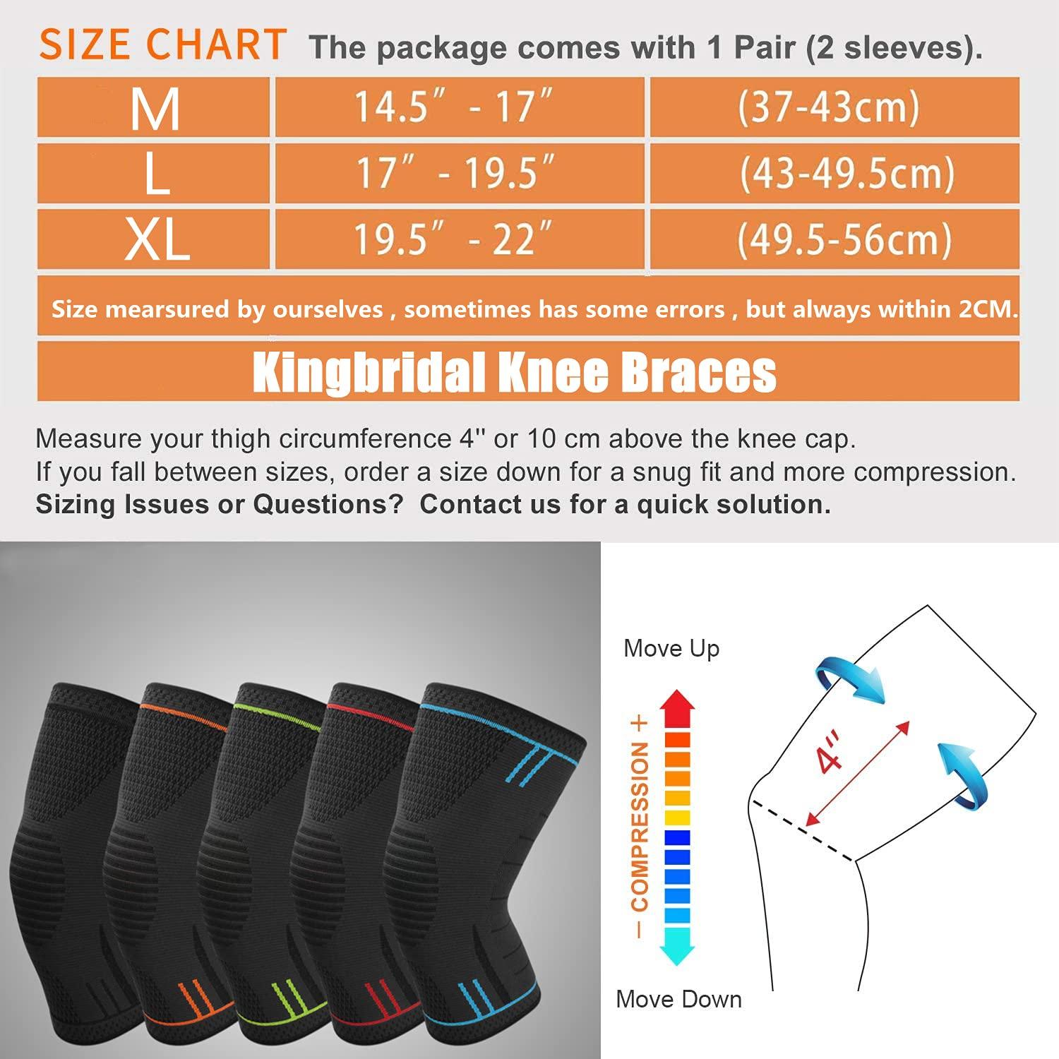 Kingbridal Professional Athletics Knee Brace Compression Sleeve Support for Men Women Knee Pads for Running Sports Meniscus Tear Arthritis Joint Pain Relief Fitness Injury Recovery (Medium, Black) 1