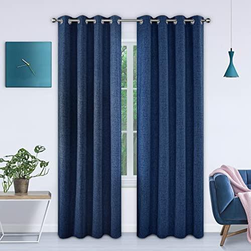 CUCRAF Full Blackout Curtain 2 Panels Eyelet Thermal Insulated Linen Look Blackout Curtains Sun Blocking/Noise Reducing Window for bedroom Curtain 46" x 90", Blue 1