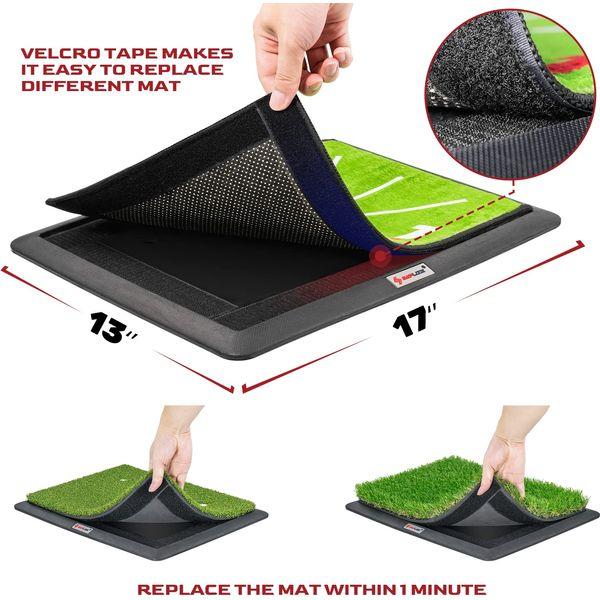 SAPLIZE Replaceable 3-in-1 Golf Hitting Mat with Heavy Duty Base, 13" x 17" Tri-Turf (Impact Mat/Fairway/Rough) for Hitting, Chipping, Putting and Tracing Swing Path Golf Practice Mat 1
