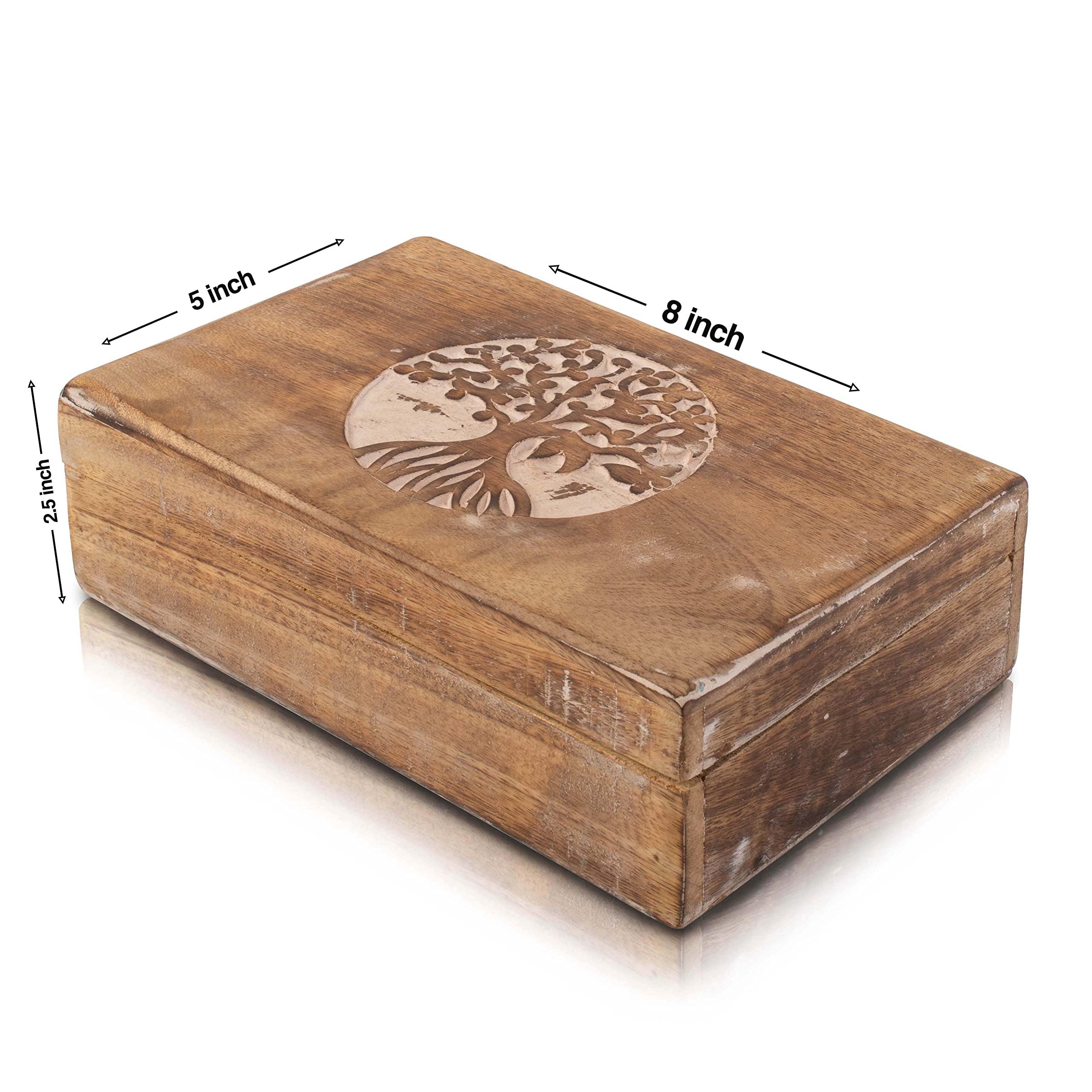 Great Birthday Gifts Handmade Decorative Wooden Jewellery Box Tree Of Life Carving Jewellery Organizer Keepsake Box Treasure Chest Trinket Holder Watch Box Storage Lock Box Housewarming Gift 4