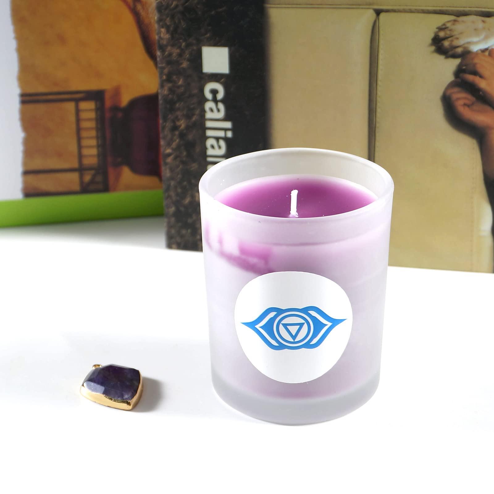 Soulnioi Purple Scented Candles Set of Fragrance Soy Wax, Amethyst Diamond Shape Crystal Pendant of Stress Relief Relaxation for Gift - Frankincense/100g 3