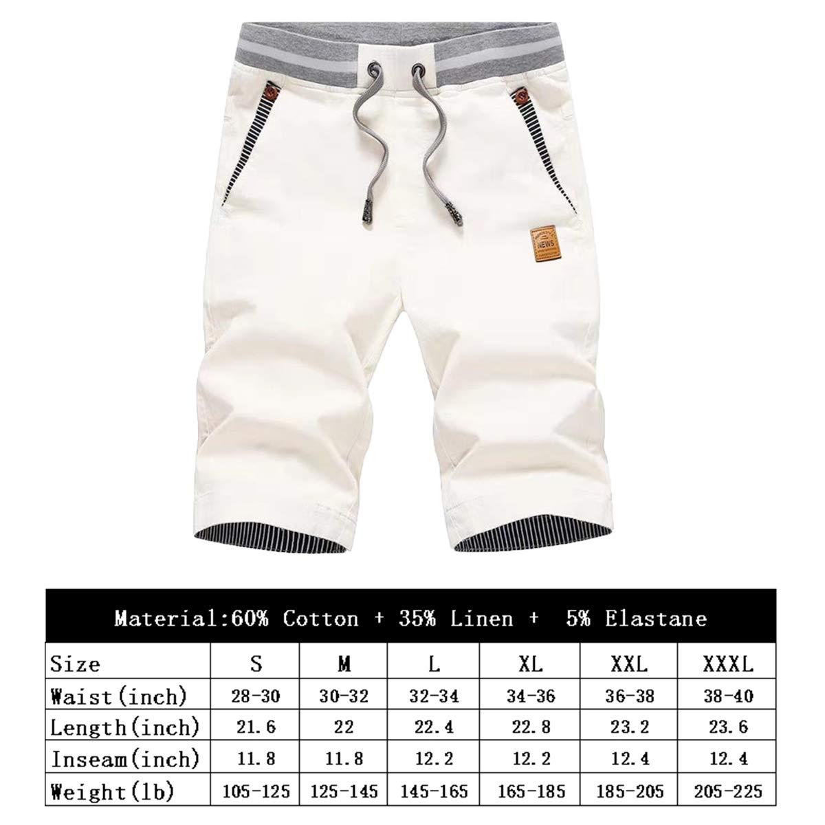 ZOXOZ Mens Shorts Summer Casual Shorts Cotton with Pockets Elastic Waist Drawstring White M 1