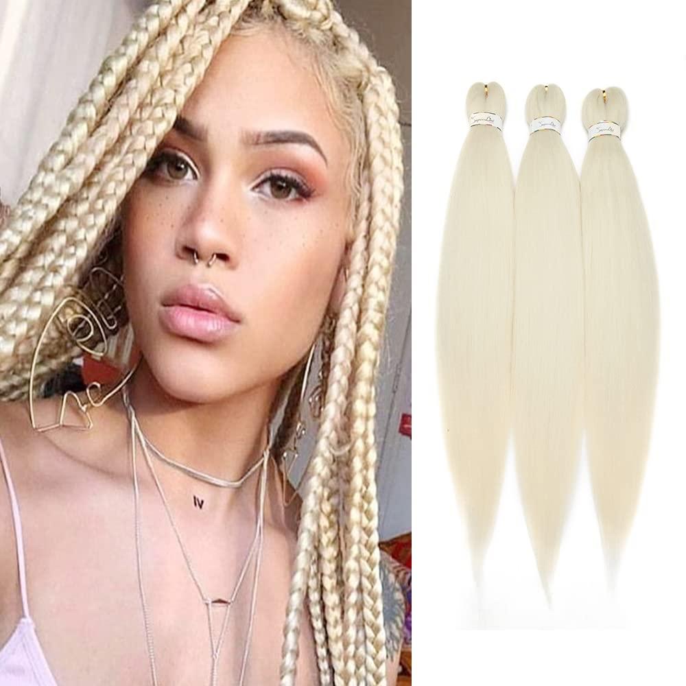 8 Packs/Lot 26" Professional EZ Pre-stretched Braiding Hair Extensions Itch Free Hot Water Setting Perm Yaki Synthetic Hair for Twist Braids Bleach Blonde