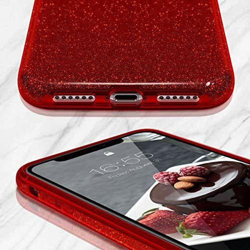 MATEPROX iphone 11 Pro Case Glitter Sparkle Sparkly Bling Cute,3 Layer Hybrid, Anti-Slick/Protective Case for iphone 11 Pro 5.8Inch-Red 3