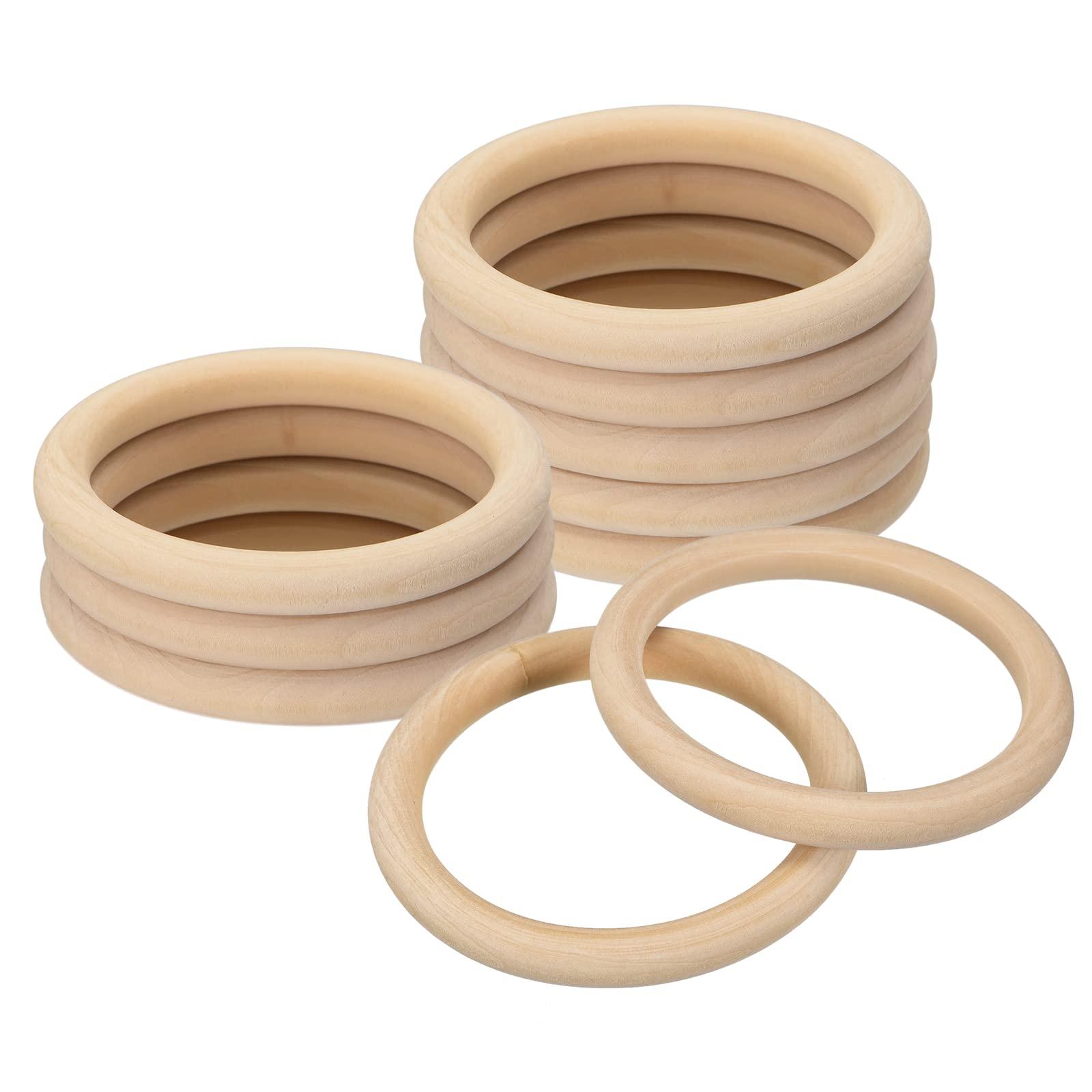 sourcing map 10Pcs 85mm(3.3-inch) Natural Wood Rings, 10mm Thick Smooth Unfinished Wooden Circles for DIY Crafting, Knitting, Macrame, Pendant