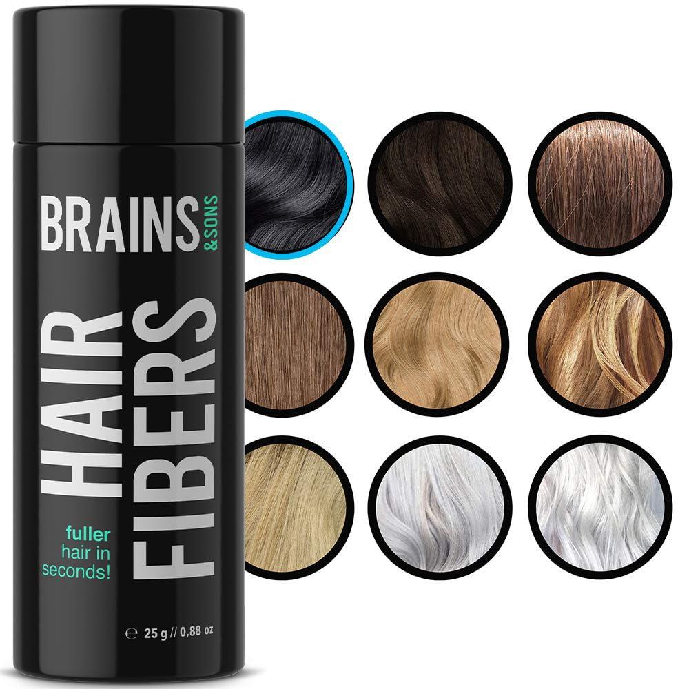 Brains & Son Hair Fiber - Premium Hair Thickener - Immediately Conceals Receding Hairlines, Hair Loss, Balding Areas and Thinning Hair - Undetectable Keratin Fibers - Hair Powder | 25g (BLACK) 0