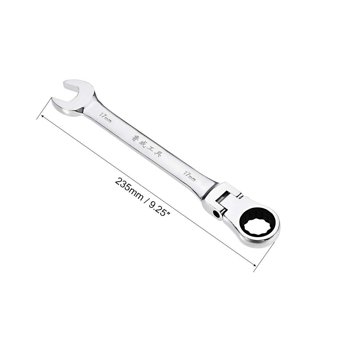 sourcing map 17mm Flex-Head Ratcheting Combination Wrench Metric 72 Teeth 12 Point Ratchet Box Ended Spanner Tools, Cr-V 1