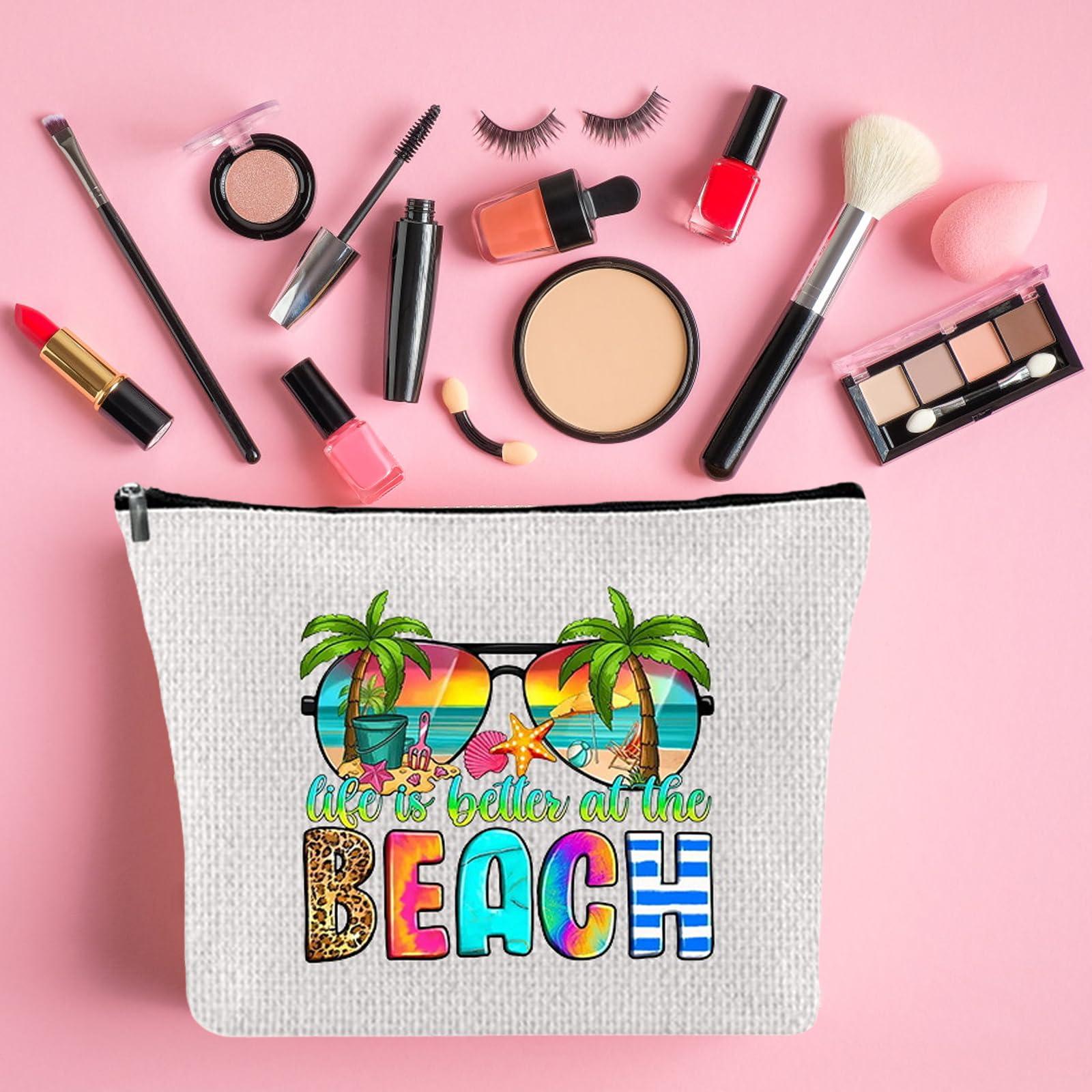 Cosmetic Bags, Makeup Bag Small for Toiletries Travel Cosmetic Bag Cotton and Linen Material, Summer Holiday Beach Seaside Cosmetic Bag Portable Versatile Zipper Cosmetic Bags for Girls Women (B) 3