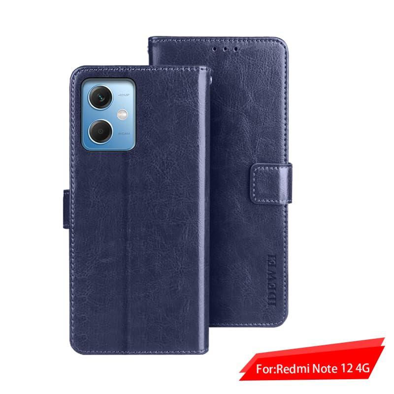 BRAND SET Case for Xiaomi Redmi Note 12 4G Wallet Case, PU Leather with Magnetic Closure Card Holder Stand Cover, Leather Wallet Flip Phone Cover for Xiaomi Redmi Note 12 4G-Dark blue 2