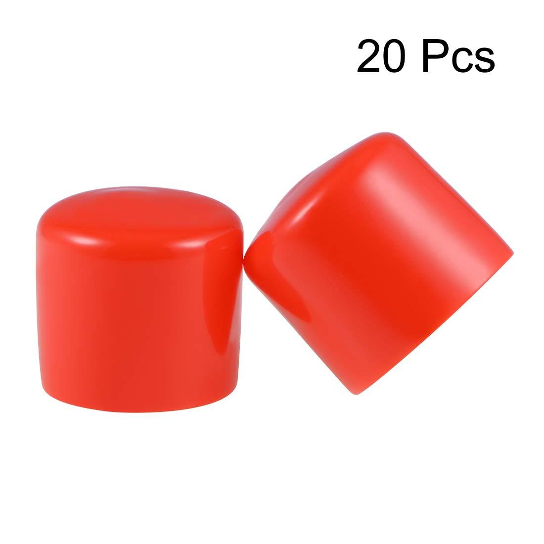 sourcing map 20pcs Rubber End Caps 34mm ID Vinyl Round End Cap Cover Screw Thread Protectors Red 4